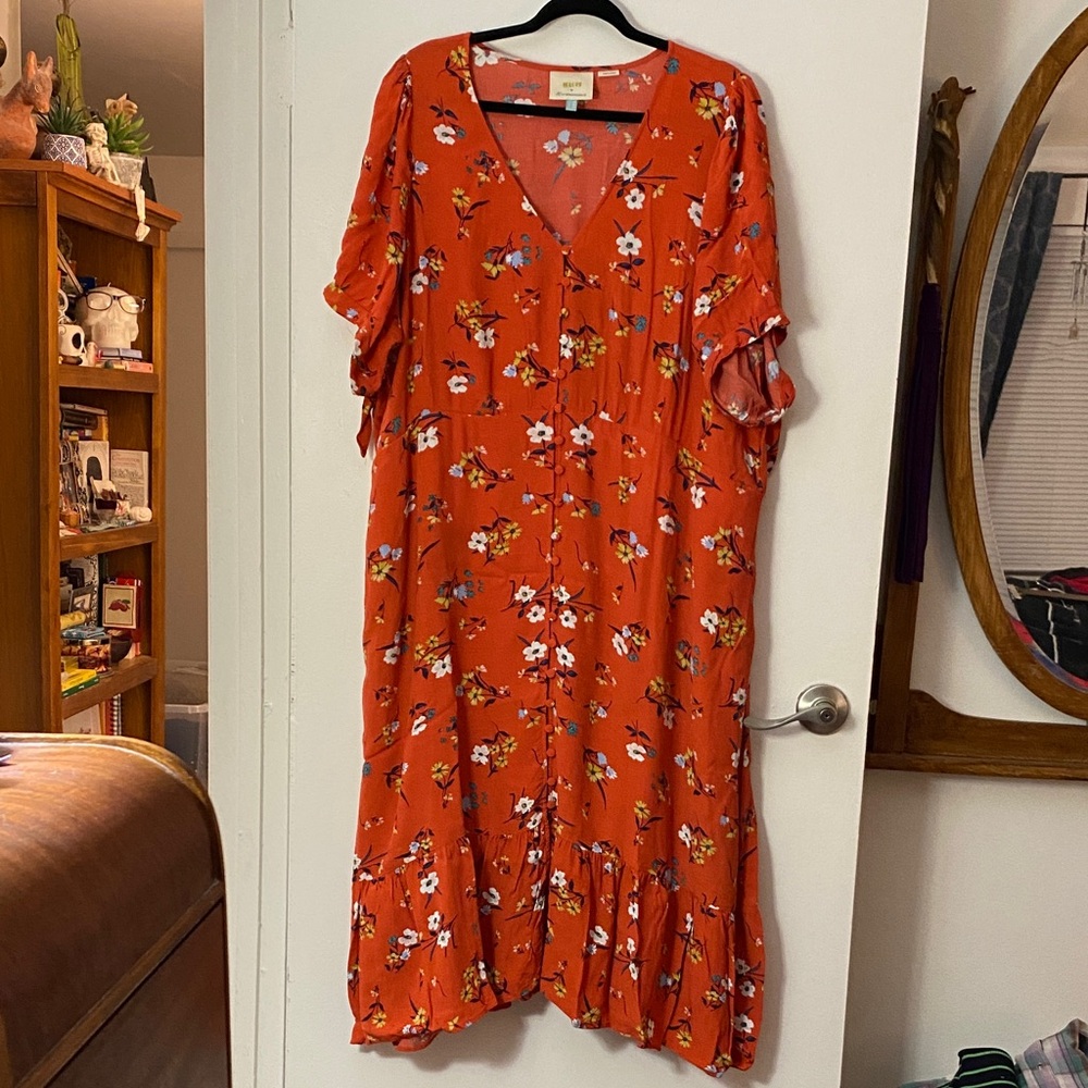 Maeve for Anthropologie Orange Floral Midi Dress